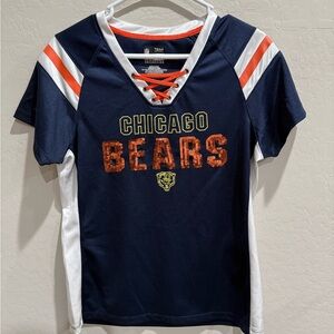 Womens Ladies L Chicago Bears Shirt Sequins Bling Laces NFL Football Blue Orange